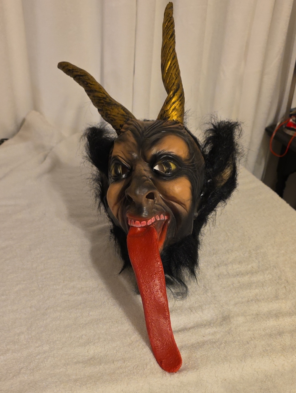 Kids Horned Krampus Mask with faux fur and Long Red Tongue